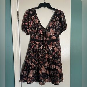 Francesca's Collections Dark Brown and Pink Floral Mini Dress